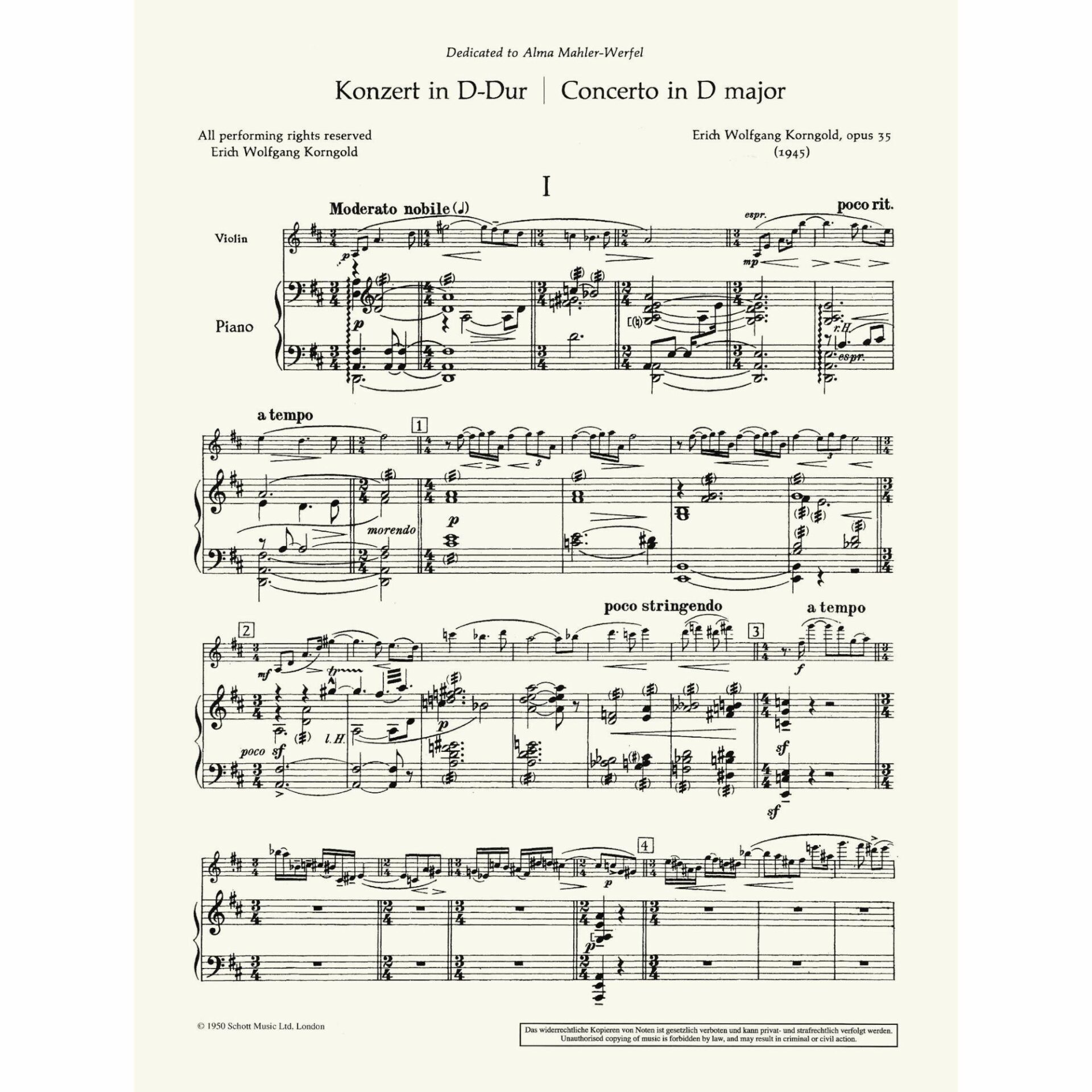 Korngold - Concerto in D Major, Op. 35 for Violin and Piano