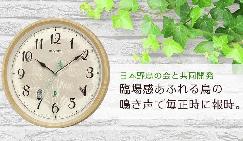 RHYTHM リズム 日本野鳥の会 四季の野鳥 報時掛時計 報時付き 電波