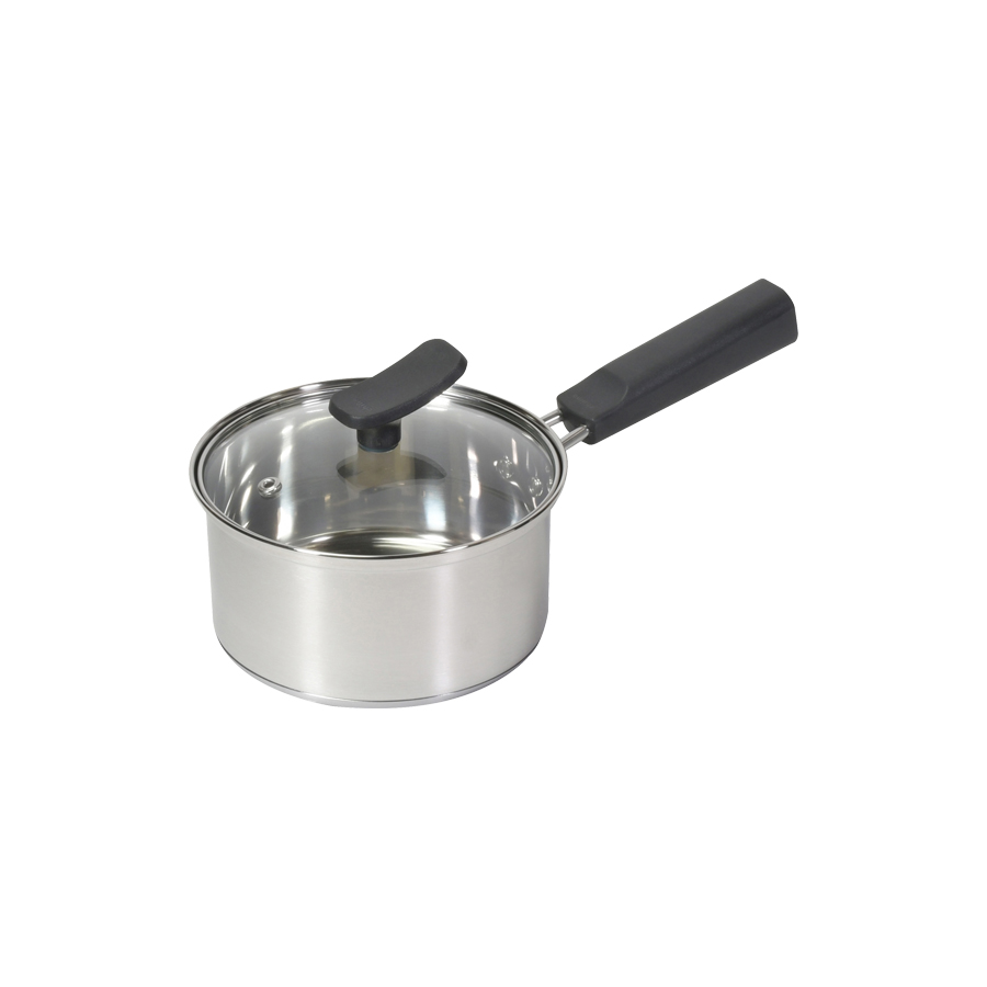 チーノ ステンレス製3層底ガラス蓋付片手鍋14cm HB-6570