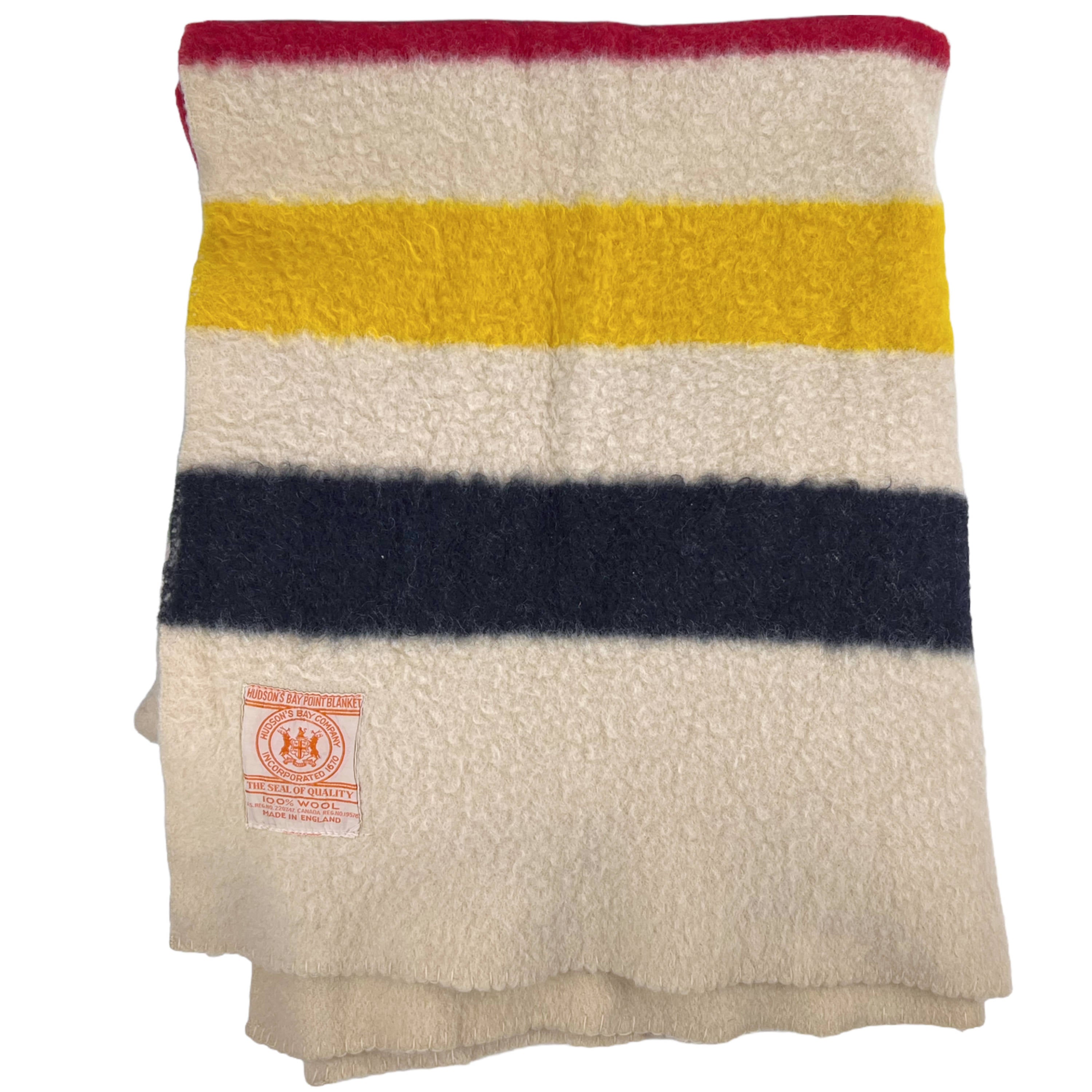 1950s Vintage Hudsons Bay Blanket Classic 4 Stripe Wool 4 pt