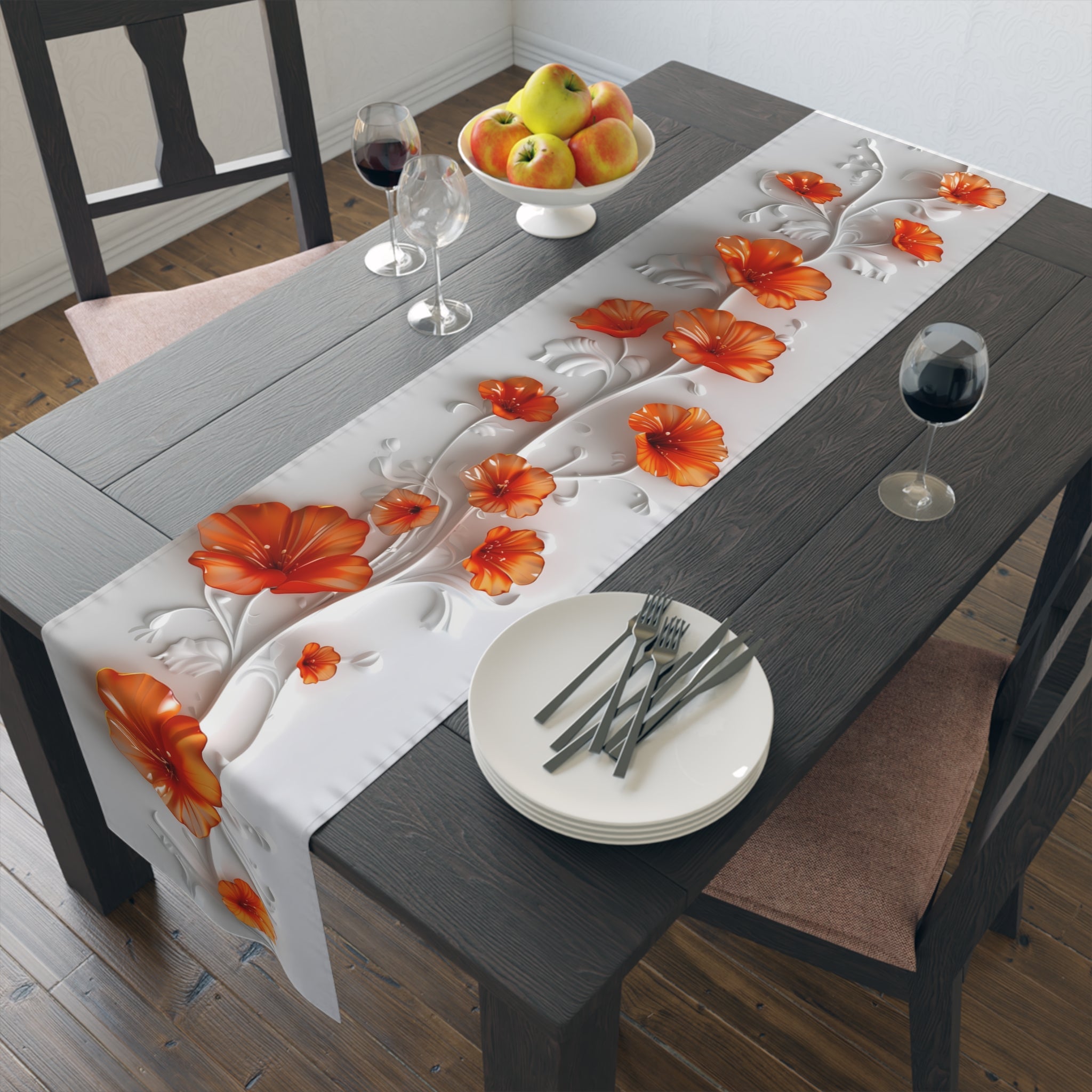 3D Table Runner with Stunning Orange Nasturtium Floral Design (16