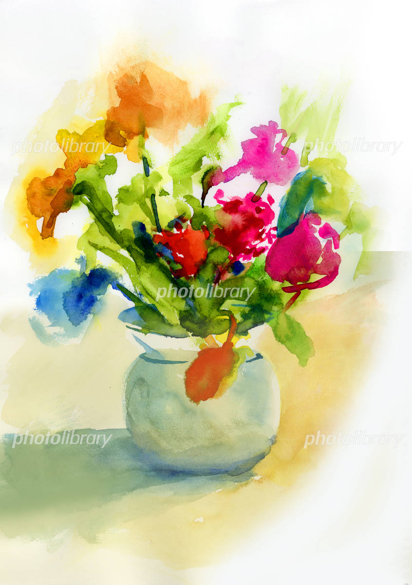 花の入った花瓶 水彩画 イラスト素材 [491107] - フォトライブラリー