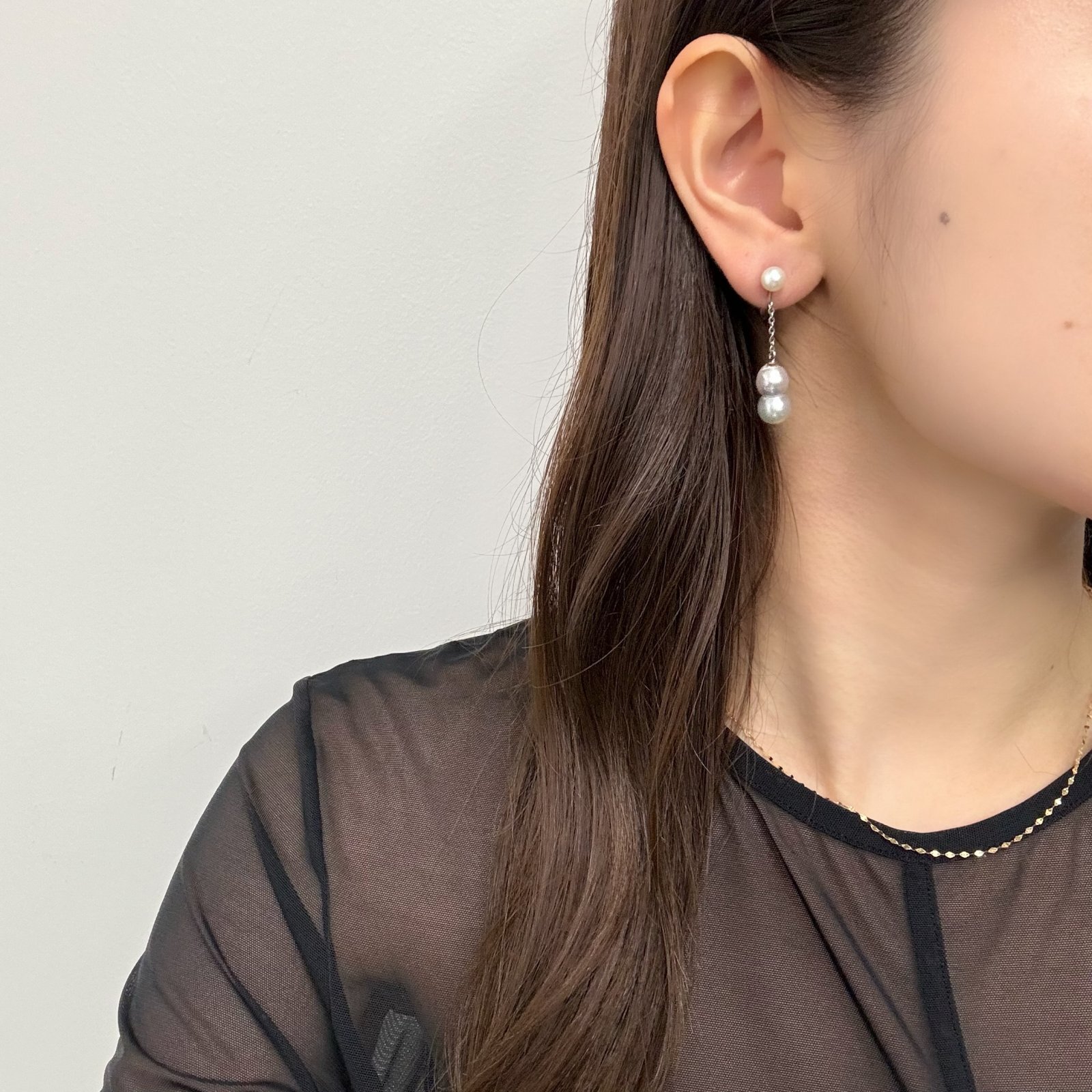 ツインパールイヤリング アコヤ真珠 双子真珠 8mm 5-5.5mm ホワイト