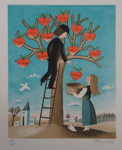 Raymond PEYNET - Harvest, lovers - Original lithograph Signed
