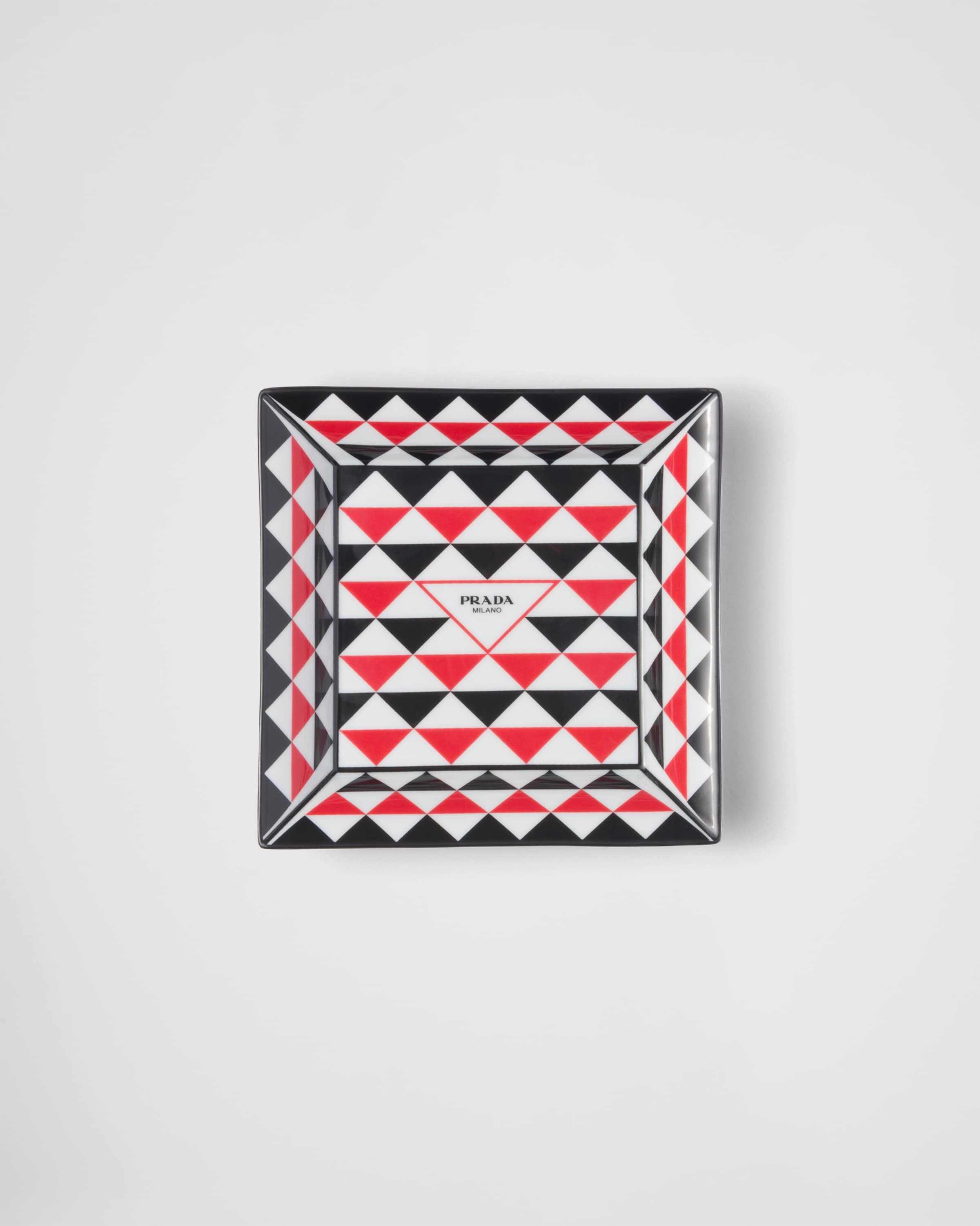Black/red/white Large square porcelain catchall tray - Triangles