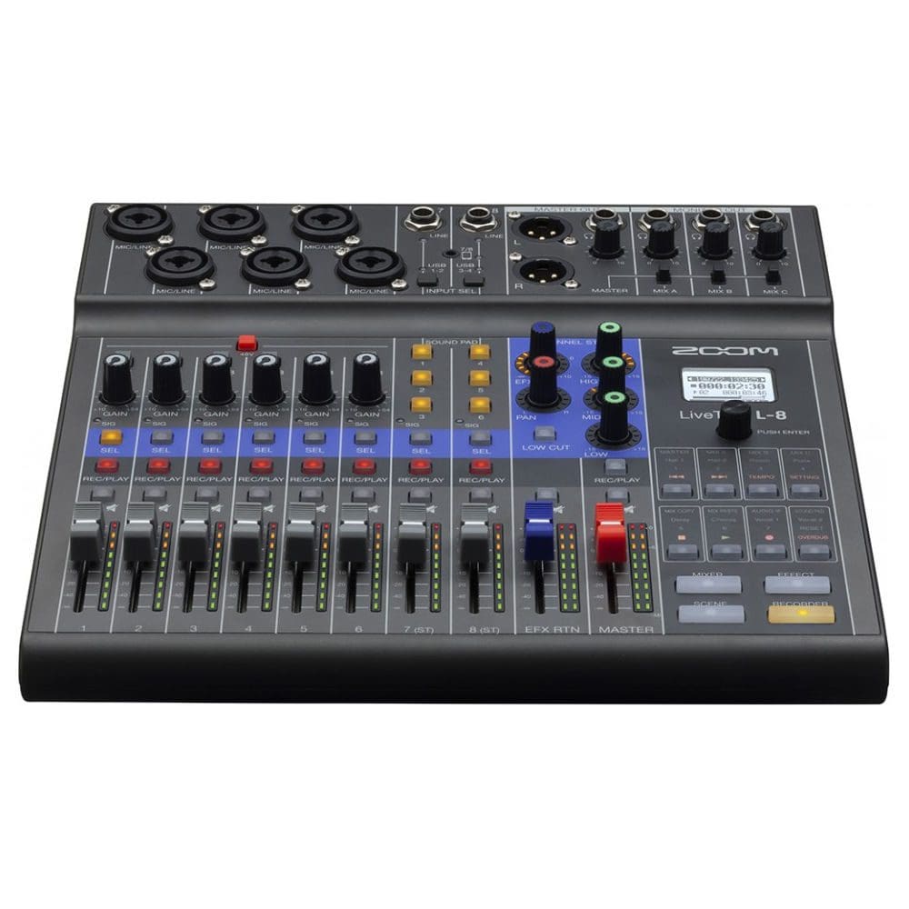 Zoom LiveTrak L-8 Portable Mixer, Rode PodMic, ATH-M20x, XLR Cable