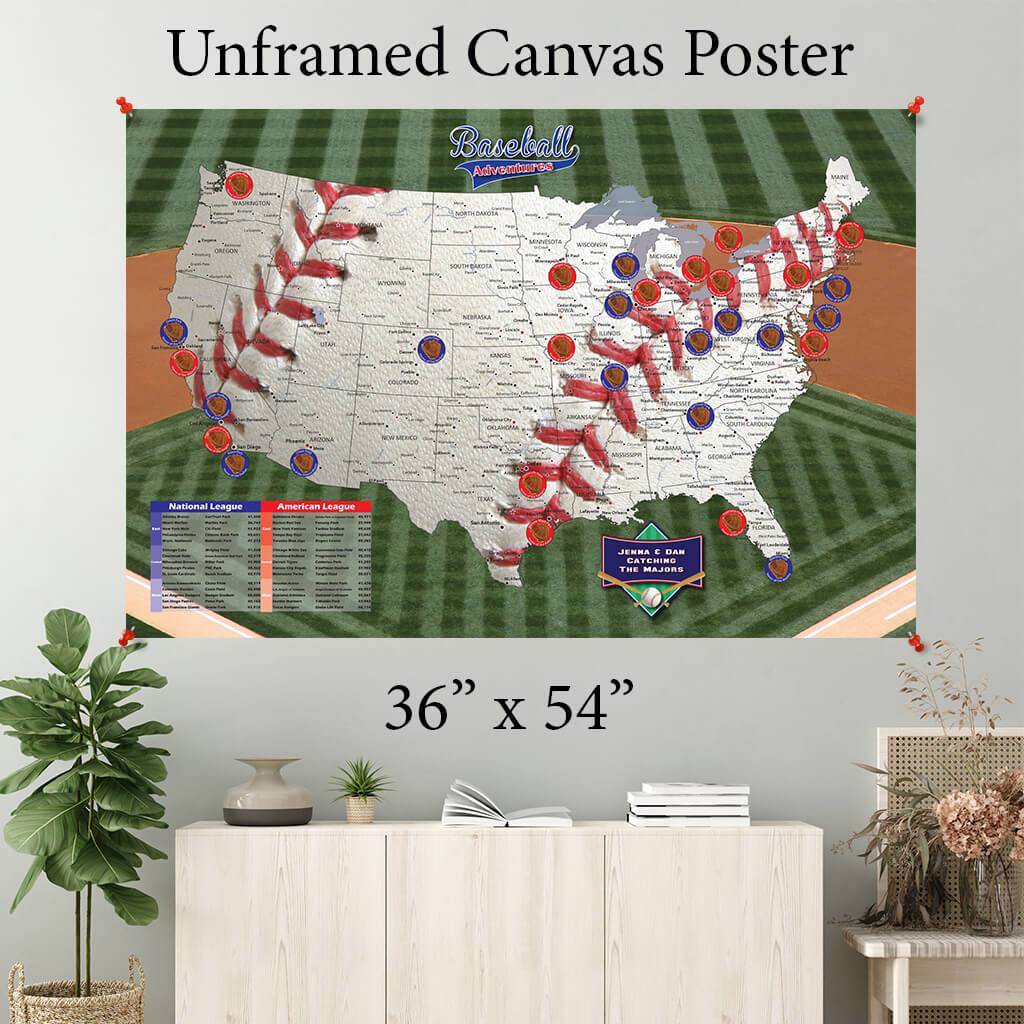 DIY Baseball Stadiums Map Poster | Map of Baseball Stadiums – Push