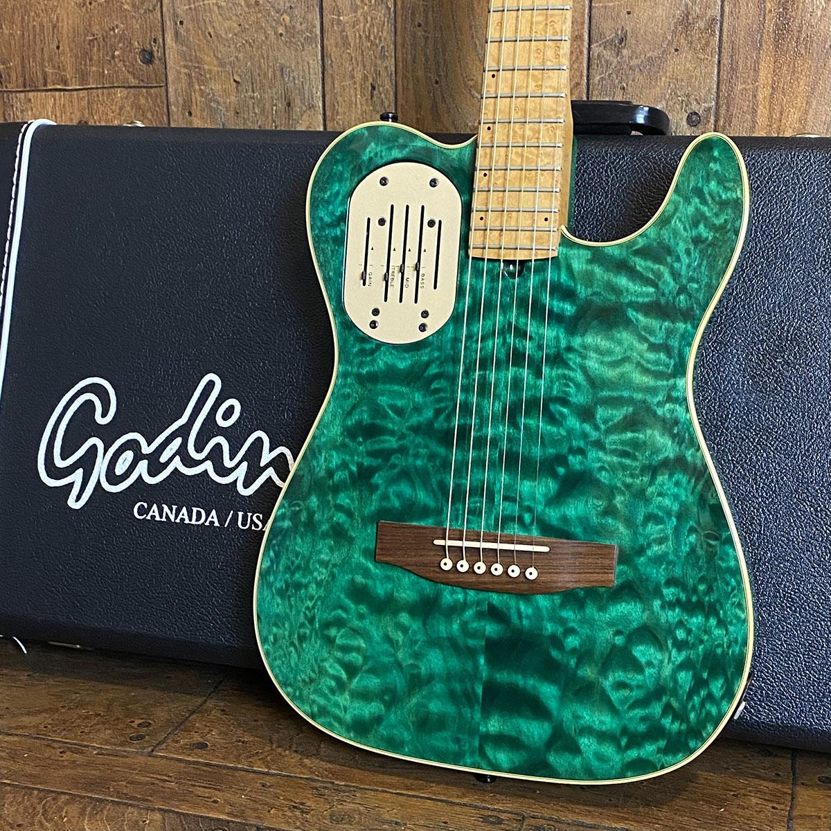 Godin LR Baggs Electronic グリーンエレキギター Godin Acousticaster 6 Ltd Trans Green 1995 <ゴダン>｜平野楽器