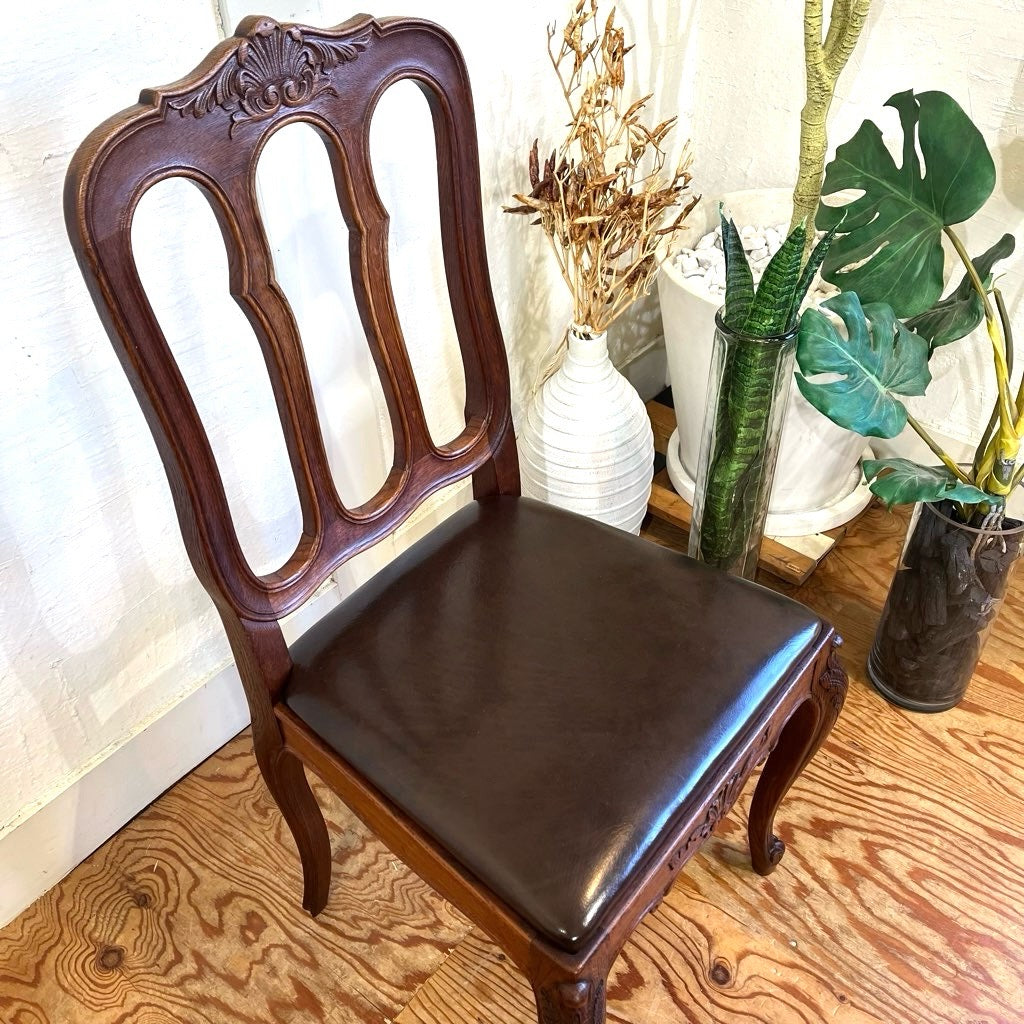 フランスアンティーク ダイニングチェア 猫脚 中古 革 厳か 古家具