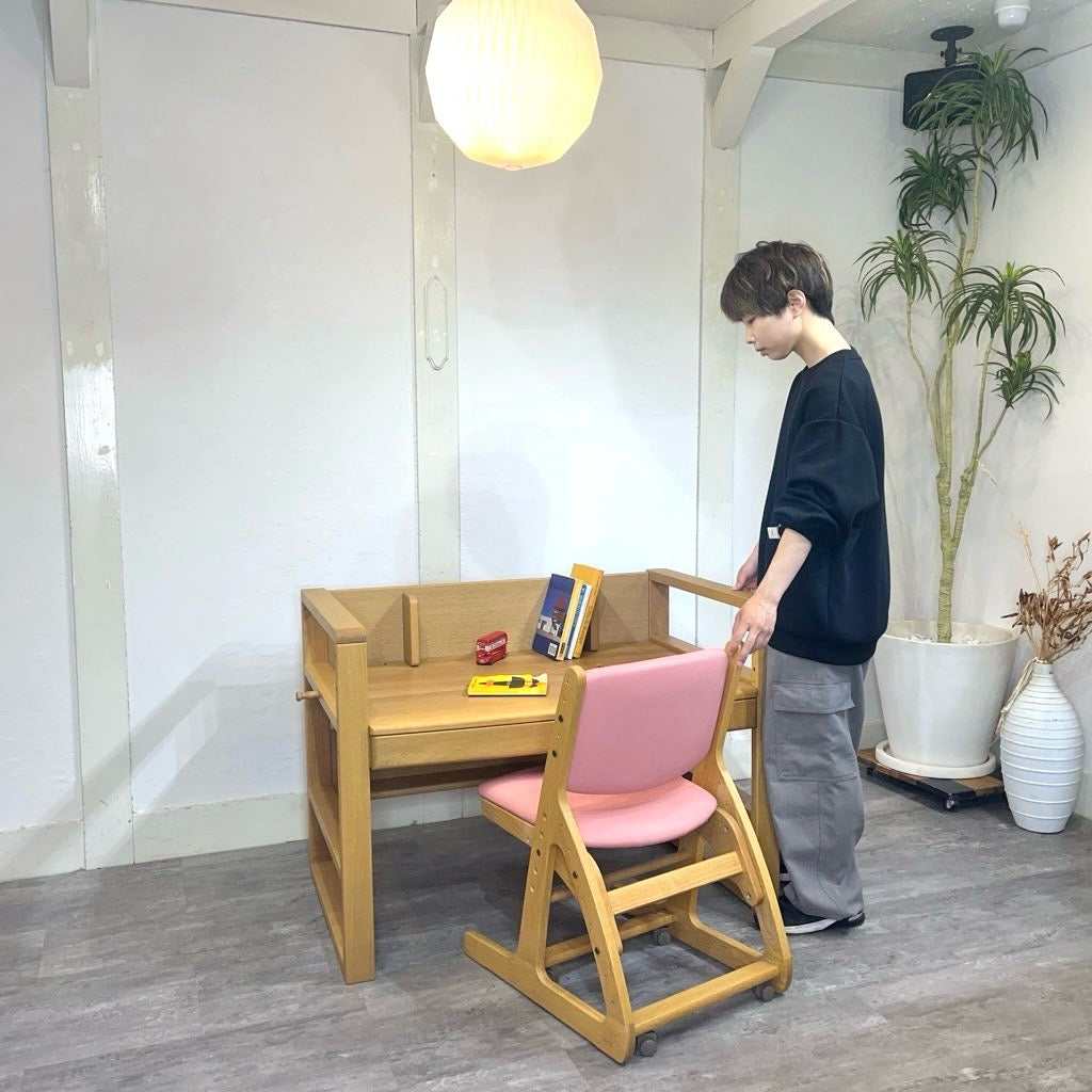 浜本工芸 学習机 NO.16＆デスクチェア セット ピンク 勉強机 木 ナラ