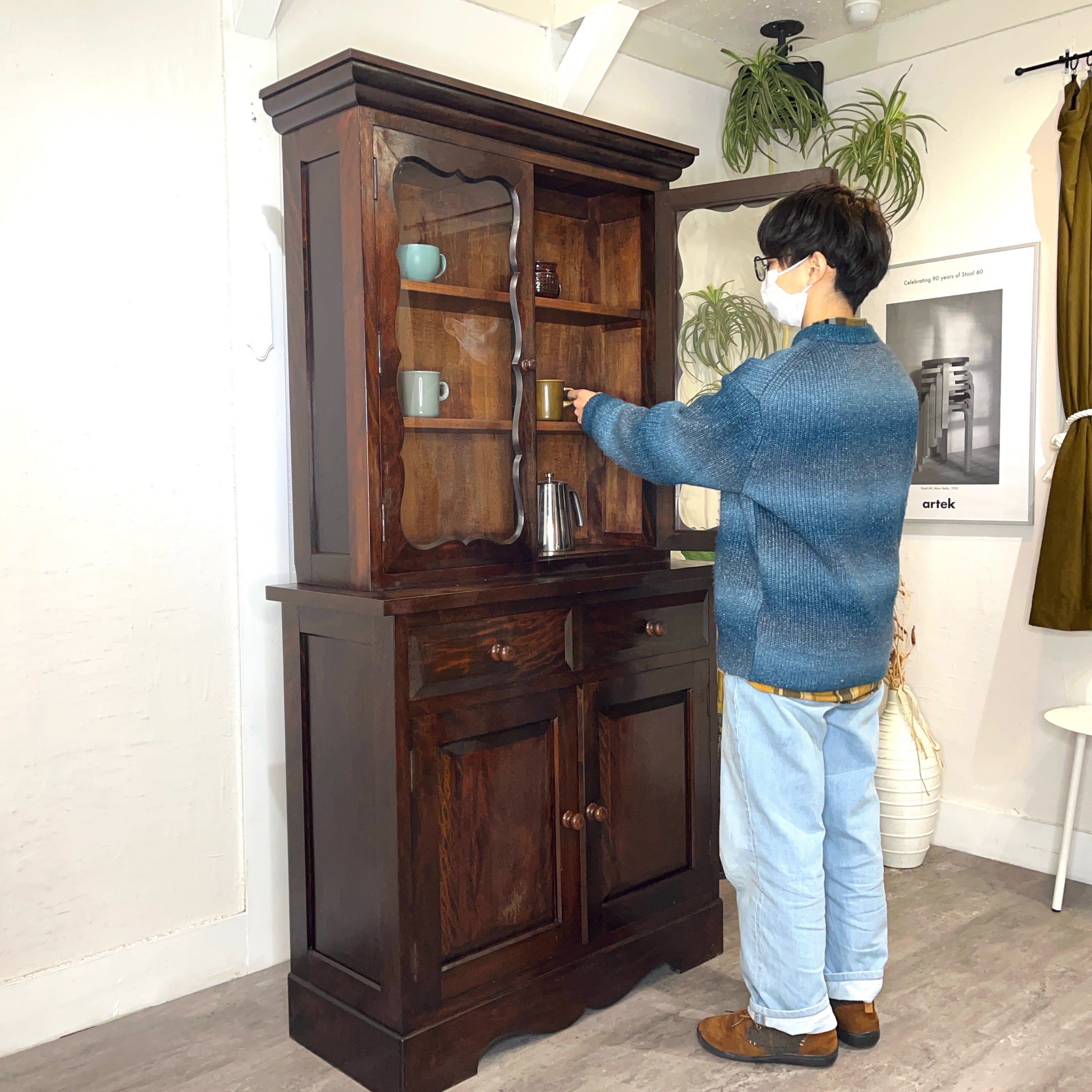 松本民芸家具 58型食器棚 カップボード リビングボード 本棚 中古