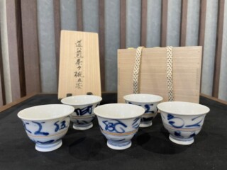京焼（清水焼）高橋 道八向付6客絵付波ノ絵