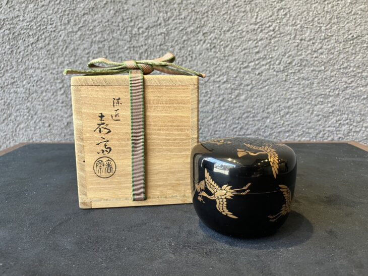 塗師表正青貝鶴蒔絵香合茶道具