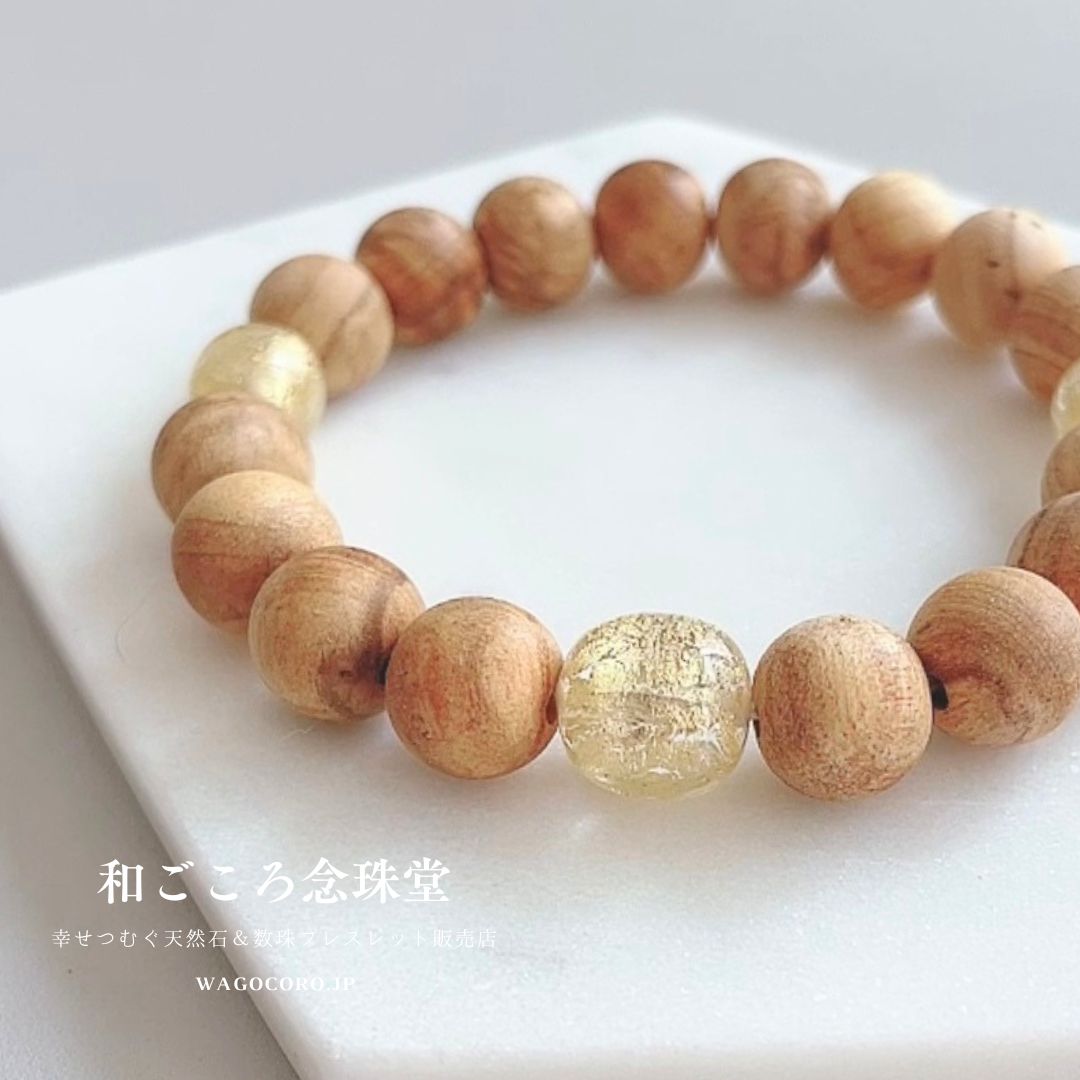 パロサント 10ミリ 金箔入りトンボ仕立 数珠 ブレスレット ｜和ごころ