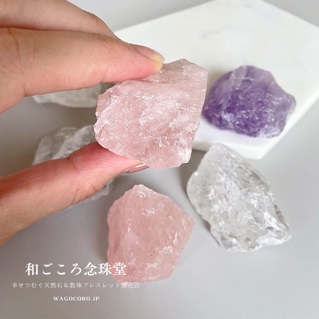 NEW！かちわり 天然水晶 ローズクォーツ アメジスト 6個 ウッドトレイ