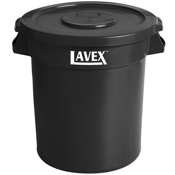 Lavex 10 Gallon Black Round Commercial Trash Can and Lid