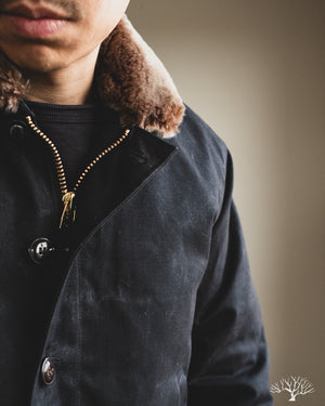 Dehen 1920 - N-1 Deck Jacket - Black Waxed Canvas Kodiak Mouton