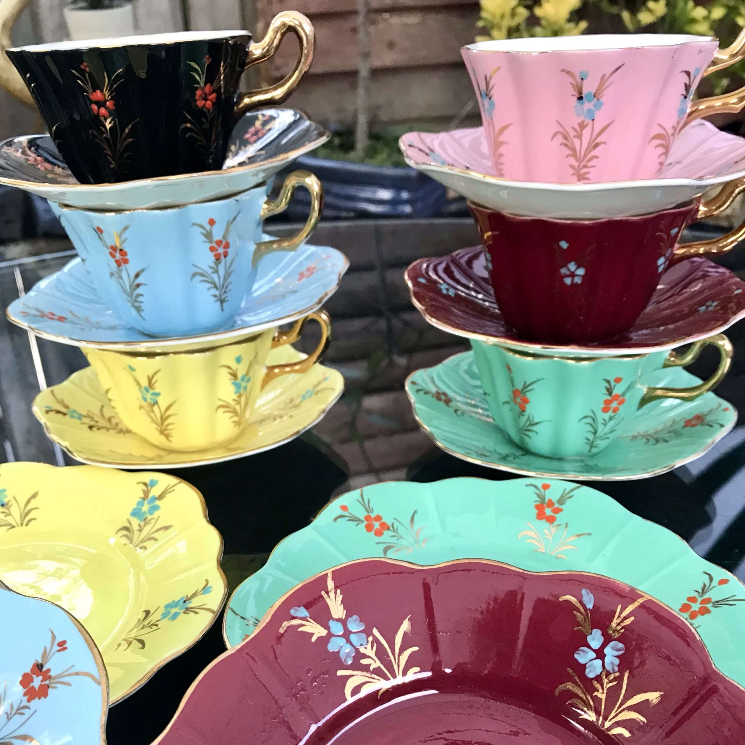 1950s Royal Stuart Spencer Stevenson Gold Floral Sprays Hand