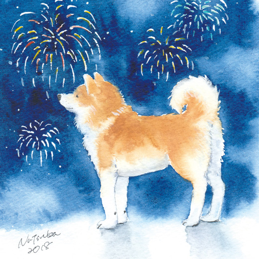 秋田犬と花火untitled|村田夏佳Natsuka Murata