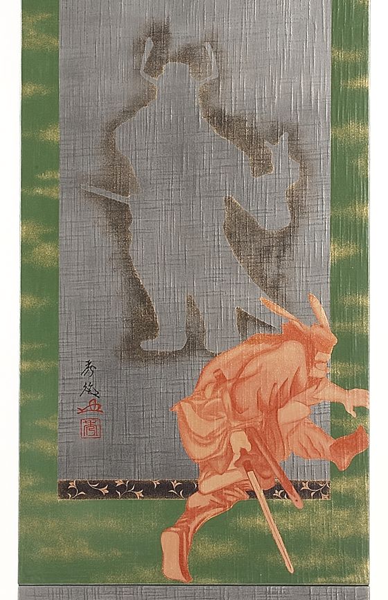 輪島塗の掛け軸。おもしろい、珍しい輪島塗でできただまし絵の変わり