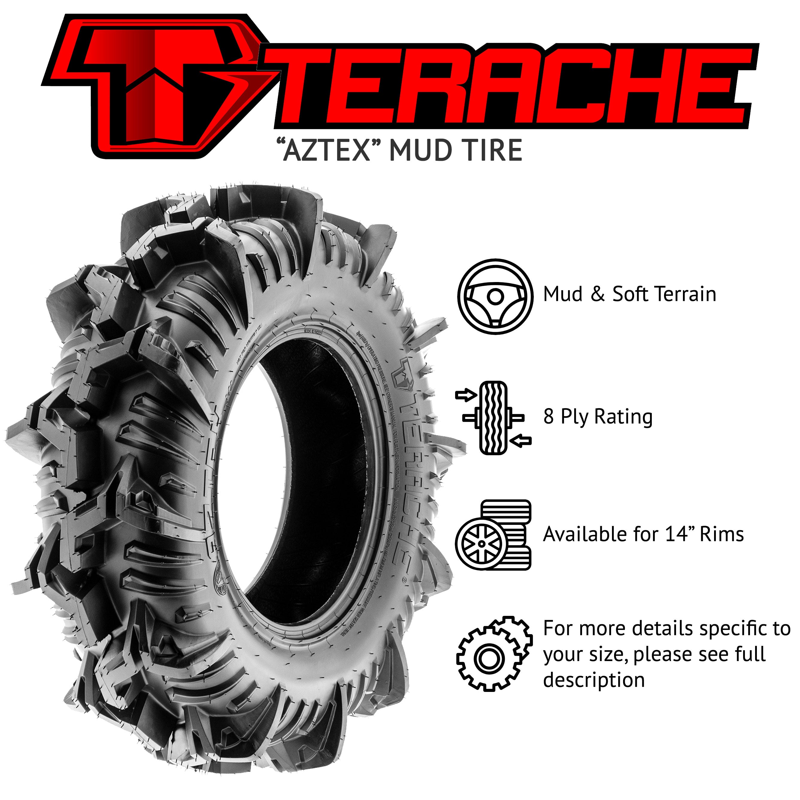 Terache Aztex XL | Lightweight ATV/UTV Mud Tire with Aggressive Tread