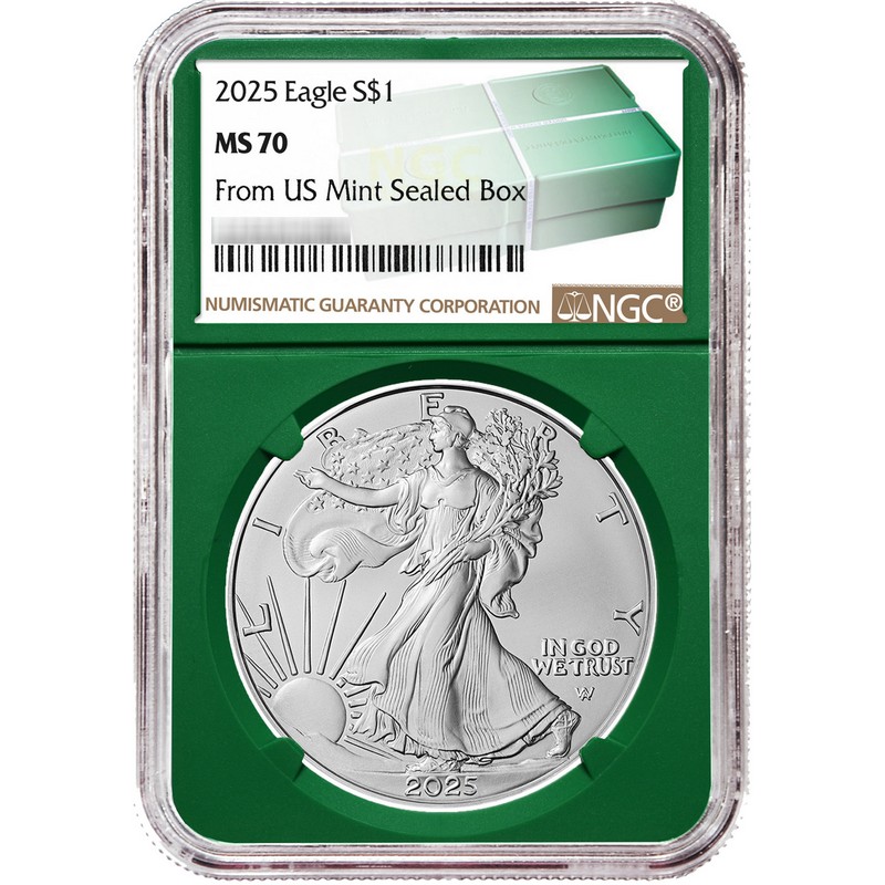 2025 Silver Eagle NGC MS70 Green Core | The Coin Vault
