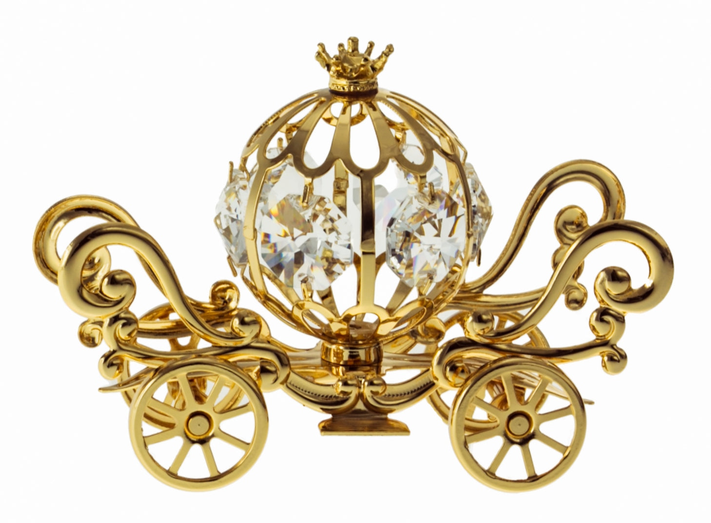 Pumpkin Coach Ornament, 24K Gold Plated with Clear Swarovski Crystal