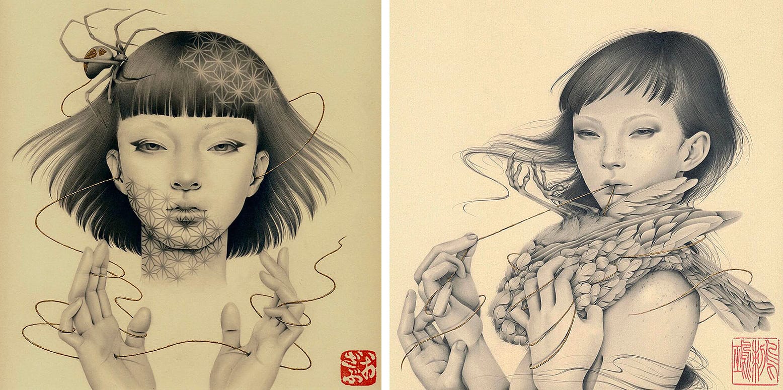 Meticulous Portraits of Young Women by Ozabu Are Eerily Fused with
