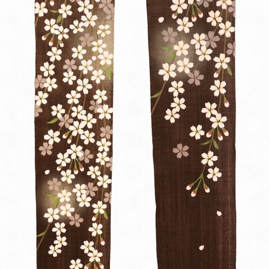 細タペストリー 『夜桜』 和モダン 春 四季 手描き タぺストリー 麻
