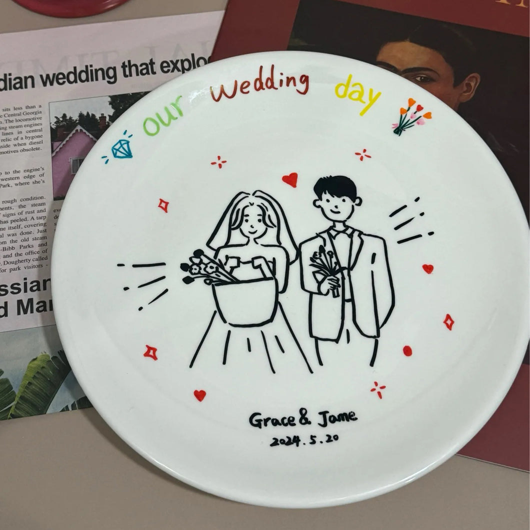 オーダーメイド】オリジナルプレート 日付入り 名入れお皿｜結婚祝い
