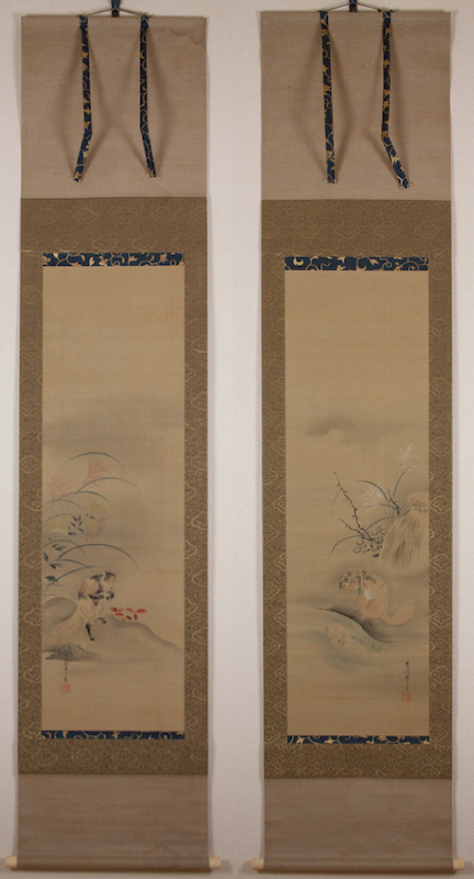 狩野晴川院/福禄寿/宝珠図/絹表装/布袋屋掛軸HE-172
