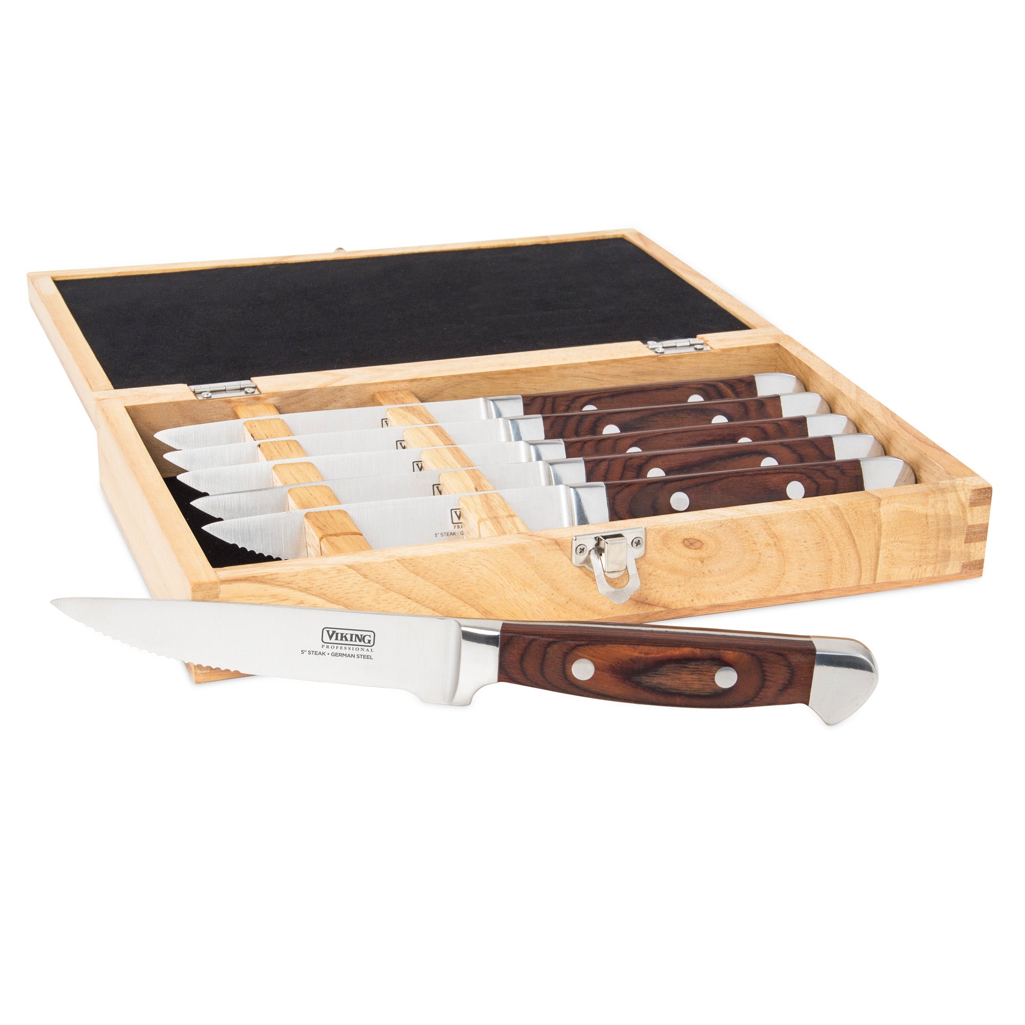 Viking Steakhouse Pakka Wood 6-Piece Steak Knife Set with Gift Box (Re