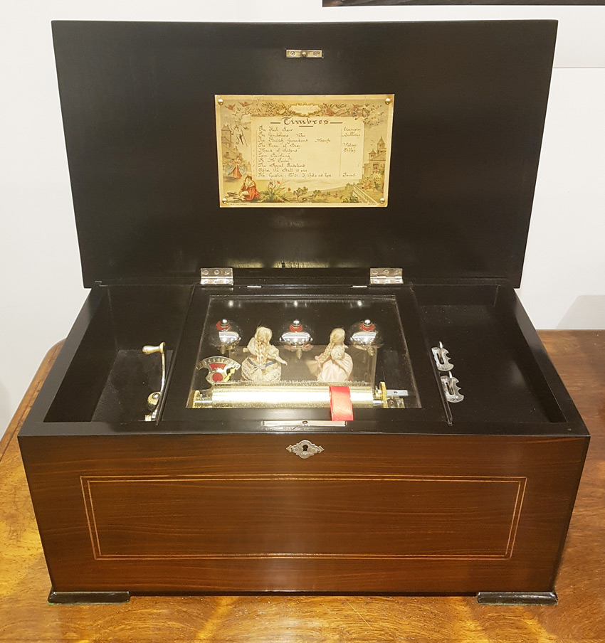 Antique Music Box with Bells and Dancing Dolls by Cuendet, c. 1890