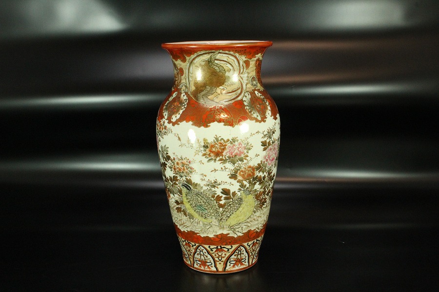 九谷 金彩赤絵 花鳥紋 花瓶 明治(LC57) | 京都の骨董品買取店 まごころ