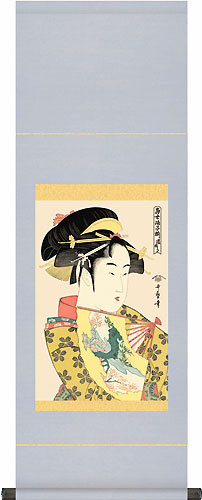 浮世絵・掛け軸 喜多川歌麿作 道成寺