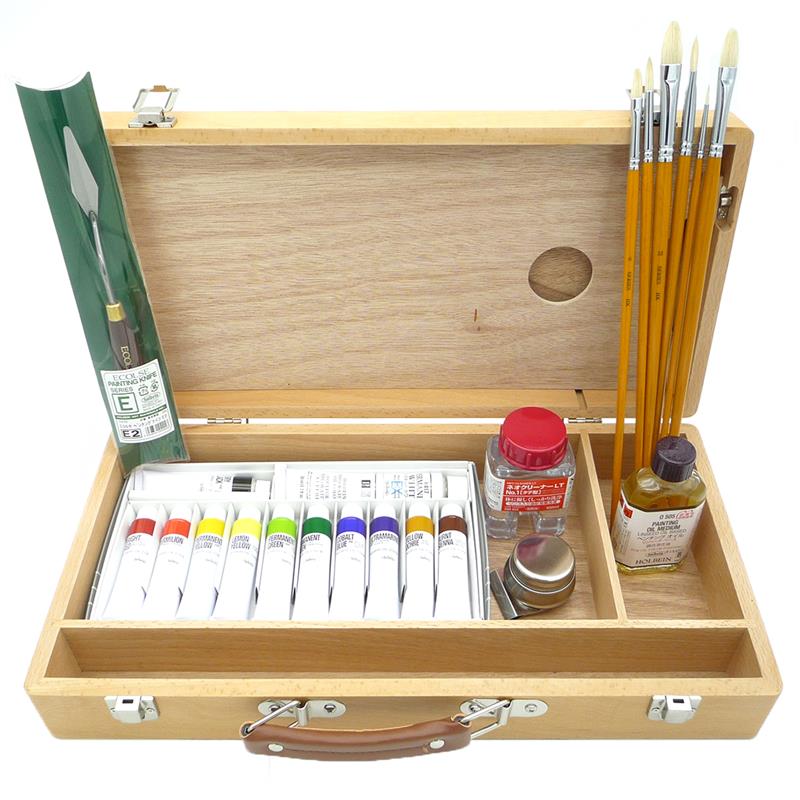 ゆめ画材 オリジナル 油絵具 スタートセット 木製パレット付き 木箱