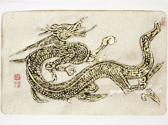 韓国壁掛け版画(龍) 横長 壁飾り・額・民画・版画 夢市場本店【韓国