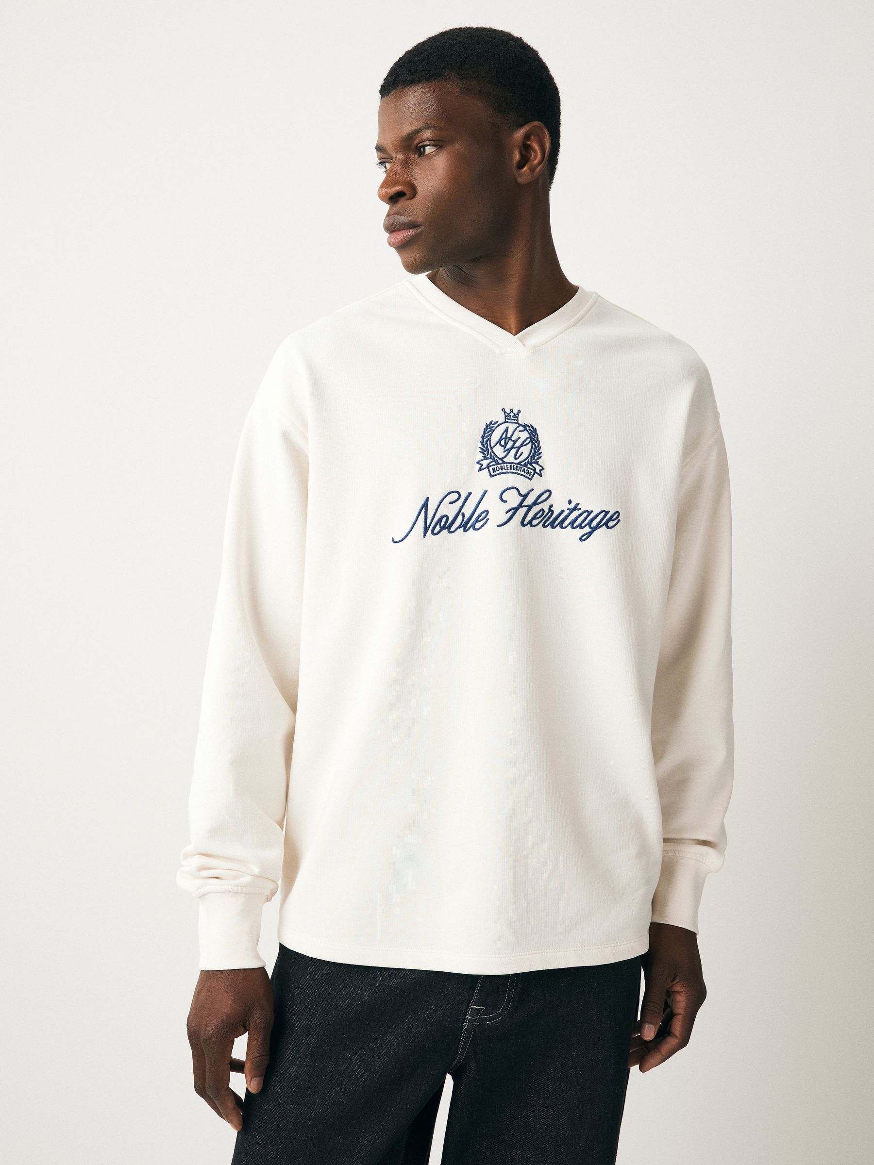 Buy Ecru EDIT Graphic V-Neck 100% Cotton Sweatshirt from Next Germany