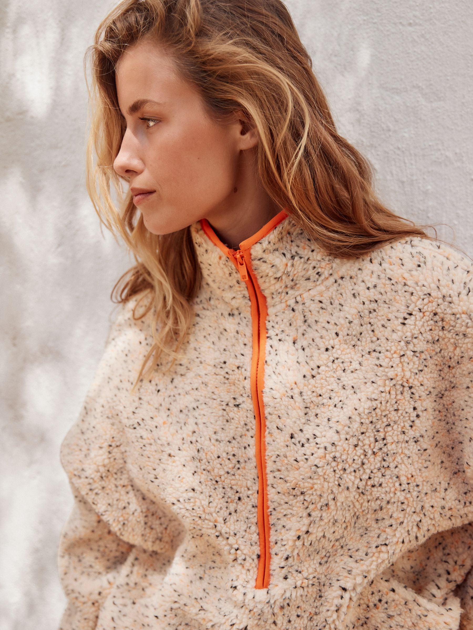 Buy Cream/Orange Teddy Borg Quarter Zip Fleece Sweatshirt from