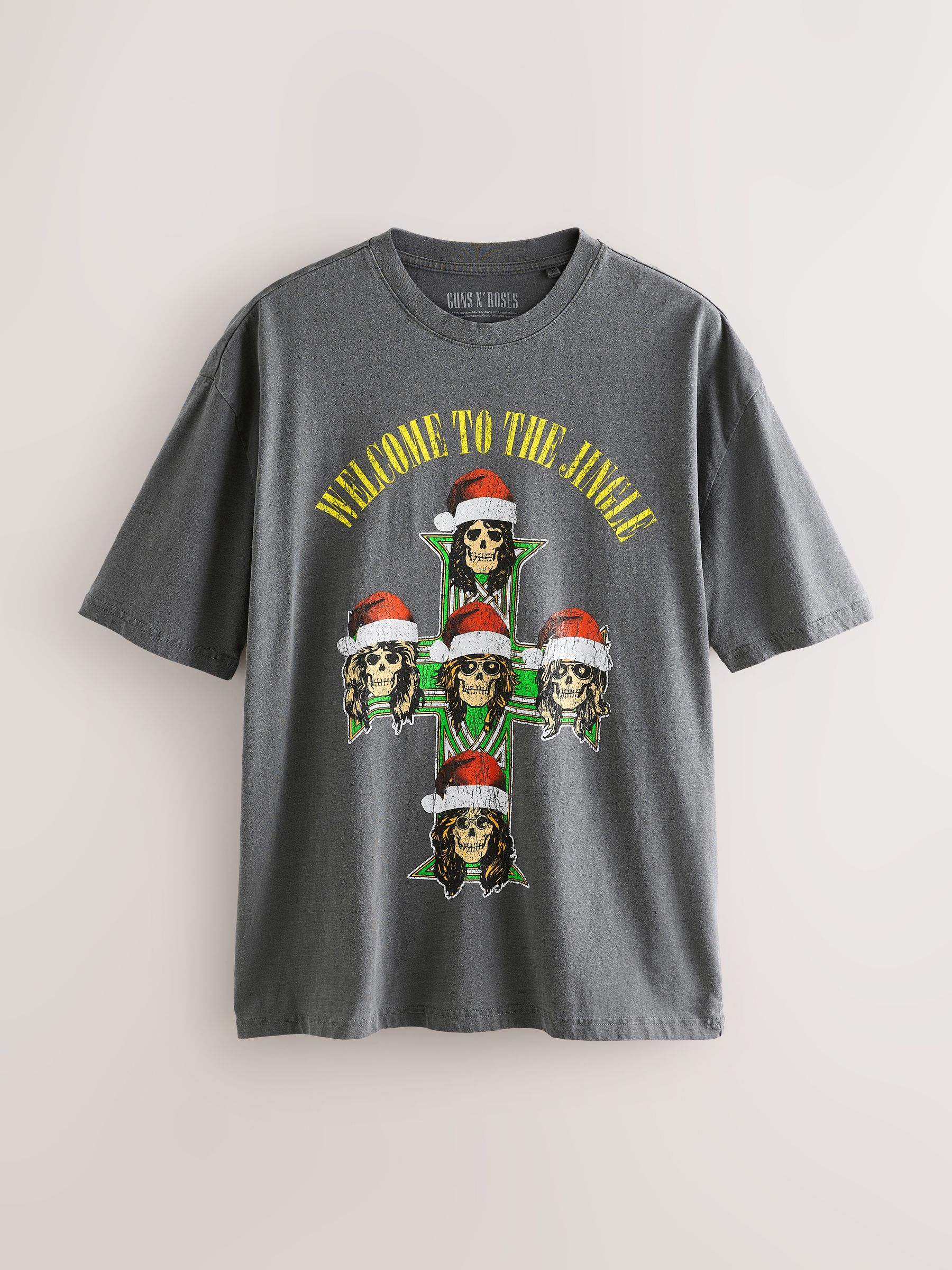 Buy Charcoal Grey Wash Guns N Roses Christmas Graphic Print T