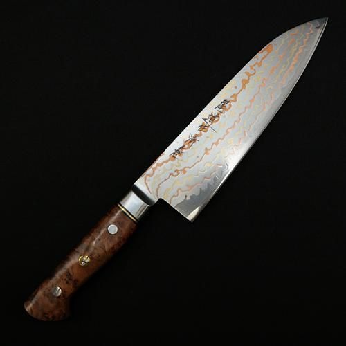 三徳包丁】有色ダマスカス 180mm ツヤウッド – 山崎清春商店~尾道刃物~