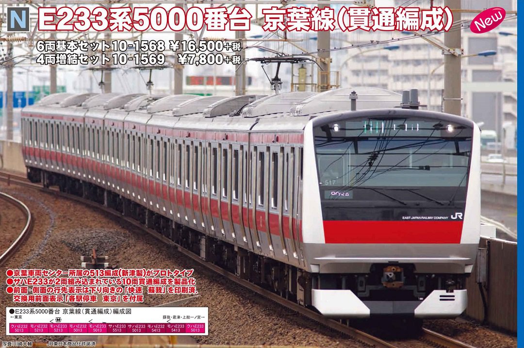 KATO】6月18日メーカー出荷 E233系5000番台 京葉線（貫通編成）など