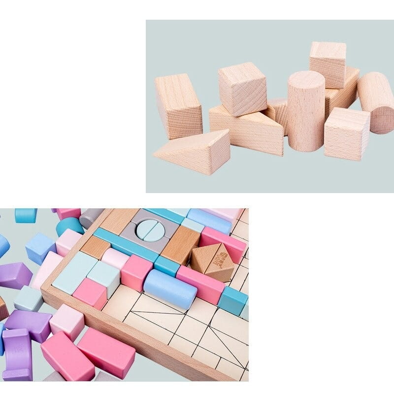 木製ビルディングブロック75/28個セット｜カラフル積み木＆タワー