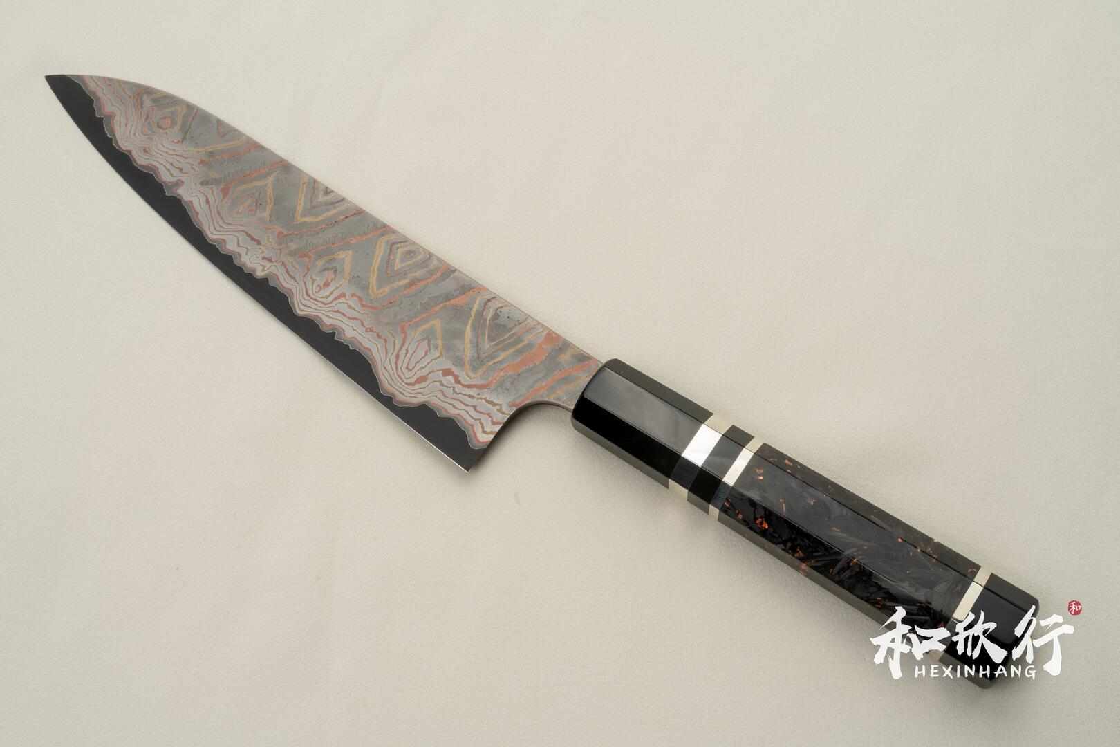 初心Hatsukokoro × 二唐刃物鍛造所｜有色青二鋼大馬士革紋和牛刀210mm