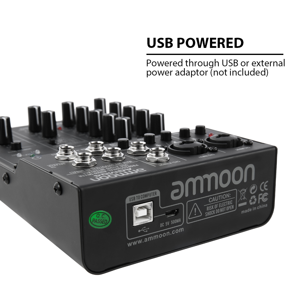 Ammoon 4-チャンネルコンソールデジタルオーディオミキサー2バンドeq