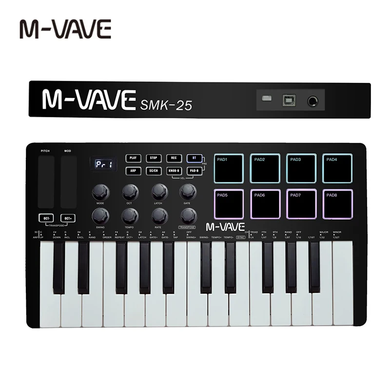 M-VAVE SMK-Ⅱ 25 Key MIDI Keyboard Controller With 16 RGB Drum