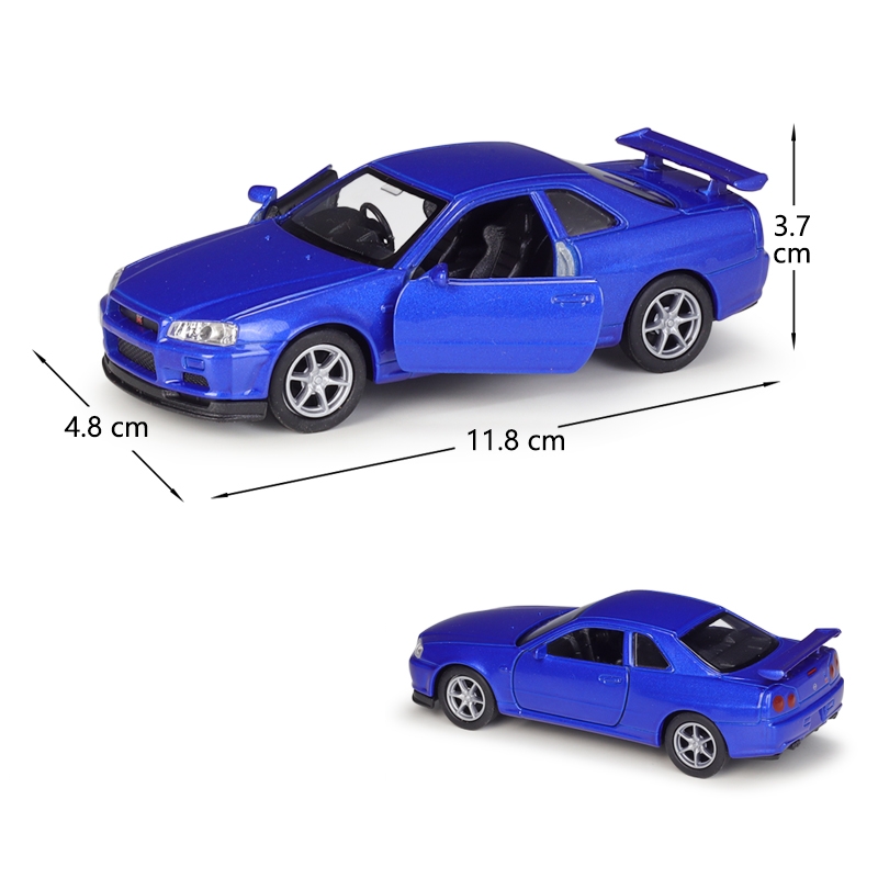 1/36 Nissan Skyline GTR R34 Toy Car Welly Diecast Metal Miniature