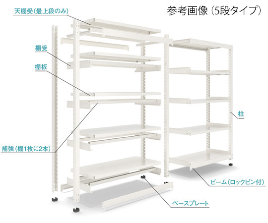 63-2869-34 中量TGラック 間口180cm 棚4段付 連結 766-39-25 【AXEL