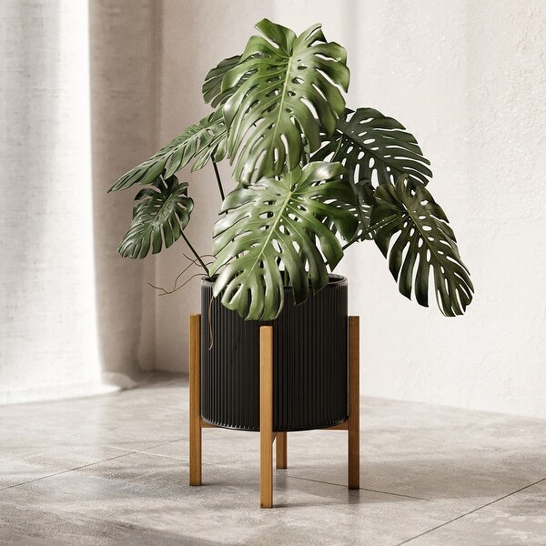 Everett Black Mid-Century Modern Indoor Metal Pot Planter with 4