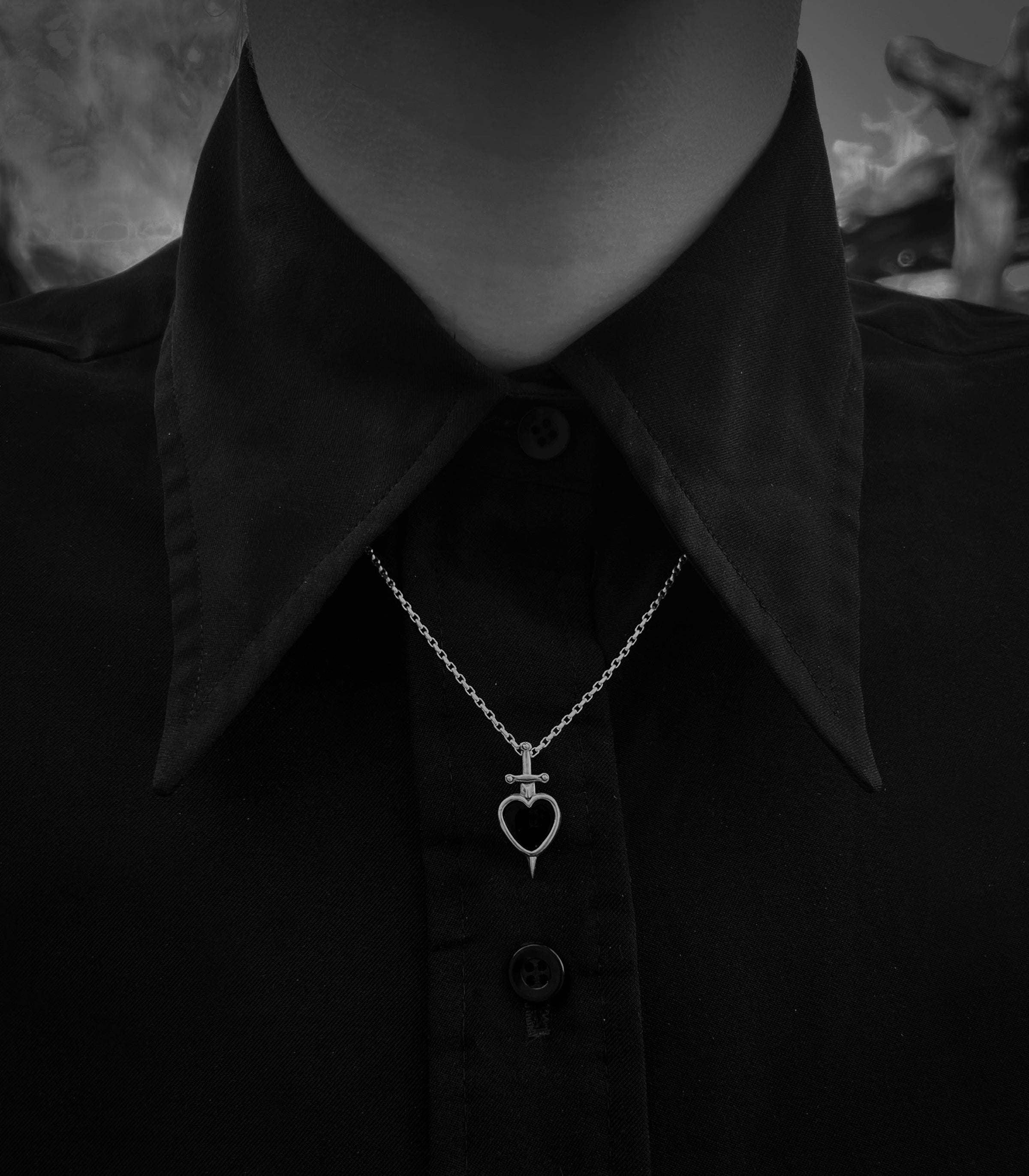 Black Onyx Sword-Pierced Heart Necklace | Alex Streeter